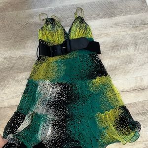 OC by Oleg Cassini Multicolor Mini Dress with Black Belt